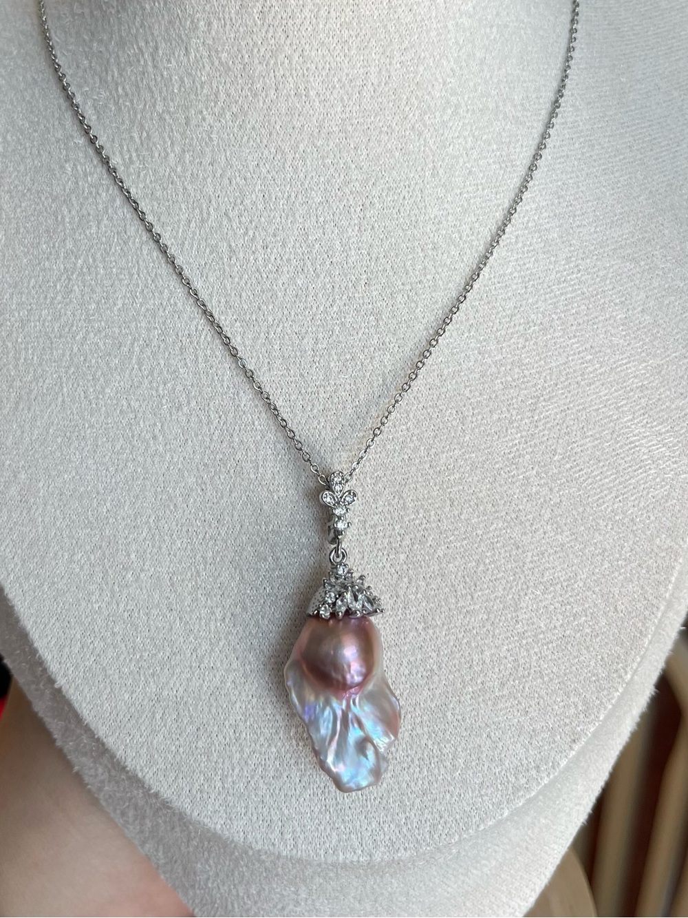 Pink Baroque Pearl Drop Necklace with Crystal Accent